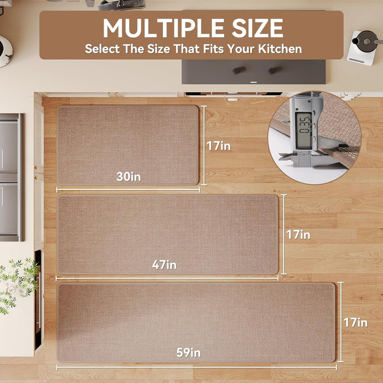 Kitchen Mats for Floor Kitchen Rugs Non Slip Washable, Super Absorbent Oil and Water Linen-Look Woven Runner Rug, Kitchen Sink Mat Standing Mat, Brown 17"x47"