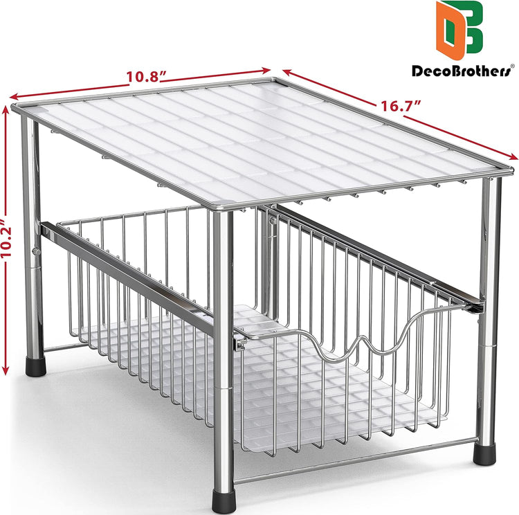 DecoBrothers Stackable Under Sink Organizer with Sliding Basket, Chrome