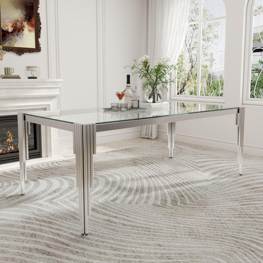 78'' Modern Glass Dining Table for 6