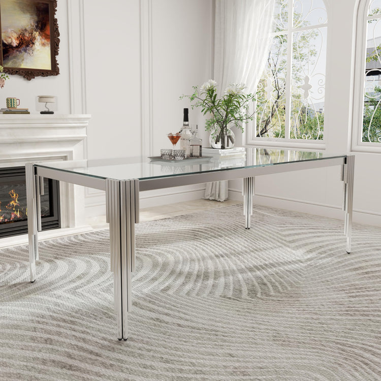 78'' Modern Glass Dining Table for 6