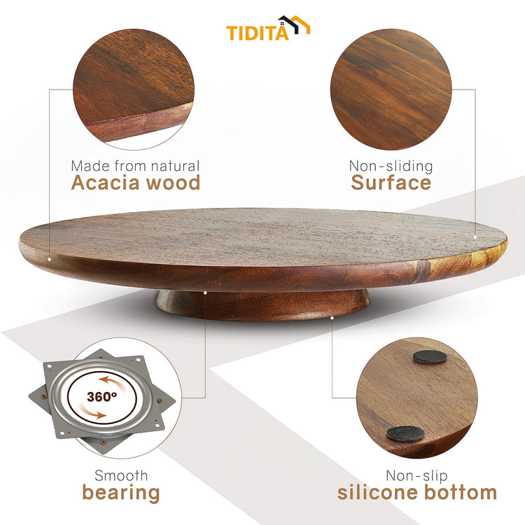13" Acacia Cake Stand Rotating