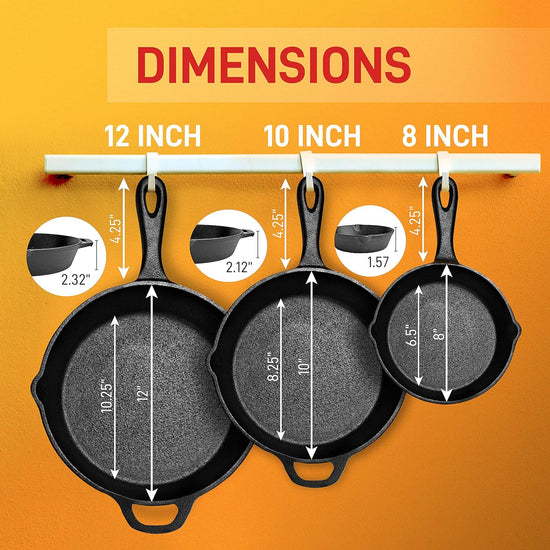 NutriChef 3pc Cast Iron Skillet Set - Nonstick Pans with Drip Spout, Silicone Handles, For All Cooktops - Nestoria