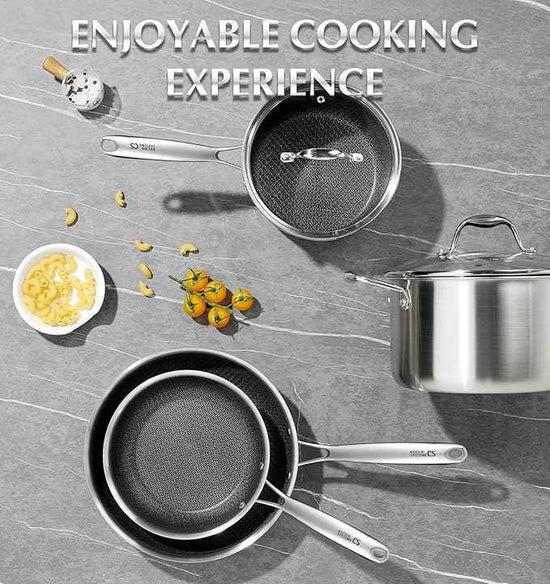 KOCH SYSTEME CS Triply Stainless Steel Cookware Set 10PCS, Nonstick Hybrid Pots and Pans Set, Nontoxic Kitchen Cookware Set with Honeycomb Interior, Pots and Pans Set Non Stick, Induction Compatible