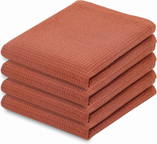 PurpleEssences Rust Waffle Weave Kitchen Towel, 100% Cotton - 15 x 25 Inches, with Hanging Loop Ultra Soft Absorbent Quick Drying Dish Cloth, Tea and Hand Towels, 4 Pack - Spring Summer - Rust - Nestoria
