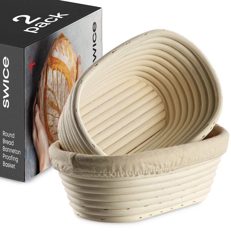 Bread Banneton Proofing Basket [Set of 2] Oval 10x6 Inch Sourdough Rising Baskets with Liner (2 Count)