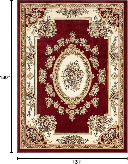 Well Woven Timeless Collection Le Petit Palais Red 11x15 Luxurious Traditional French Aubusson Medallion Oriental Area Rug Perfect for Living Room Bedroom or Dining Room Easy-to-Clean Durable Design