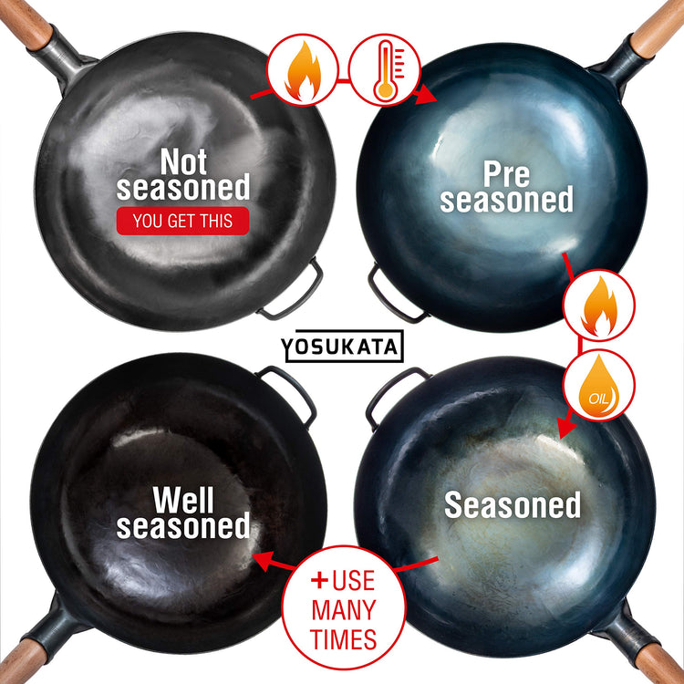 14” Silver Carbon Steel Wok with Round Bottom