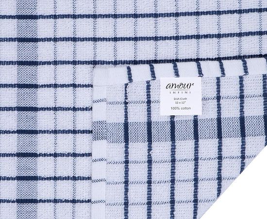 AMOUR INFINI Kitchen Dish Cloths Set of 8 - Ultra Soft, Highly Absorbent, Quick-Drying Terry Cotton Dishcloths 12"x12" Inch Wash & Cleaning Cloths for Kitchen & Dishwashing (Ass- Blue) - Nestoria