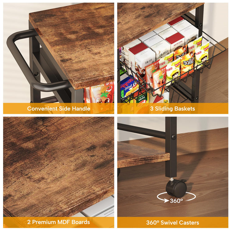 5 Tier Snack Organizer Cart with 3 Height Adjustable Pull