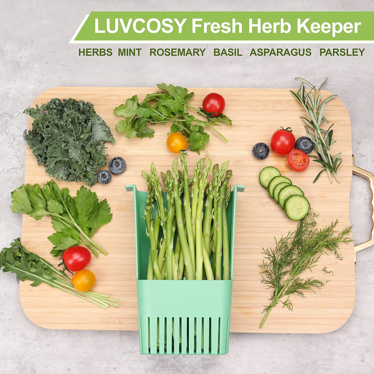 2 Pack Herb Keeper, BPA-Free Plastic Herb Saver with an Inner Basket for Cilantro, Mint, Parsley, and Asparagus, Keeps Fresh Herbs for 3 Times Longer