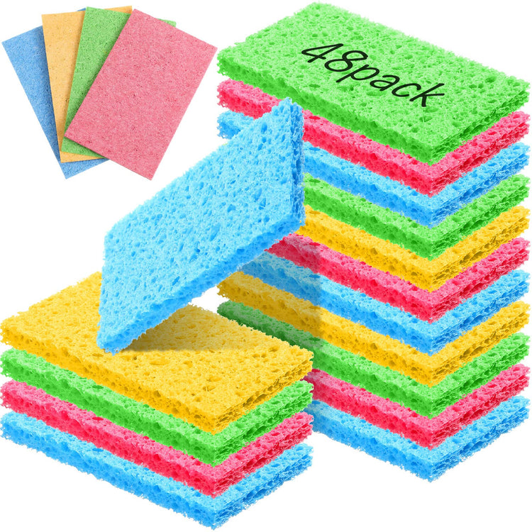 48 Pieces Compressed Wood Pulp Dish Sponges for Kitchen