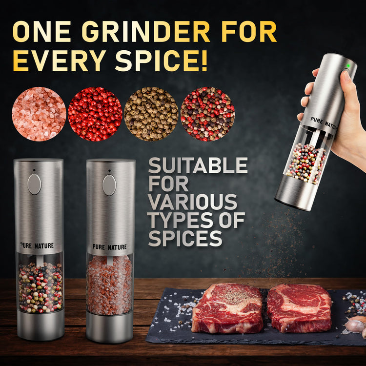 Electric Rechargeable Salt and Pepper Grinder Set with Tray