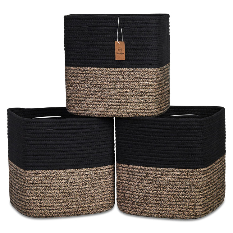 13 Inch Cube Storage Bins Cotton Rope Woven Baskets for Organizing 3 (3 Count)