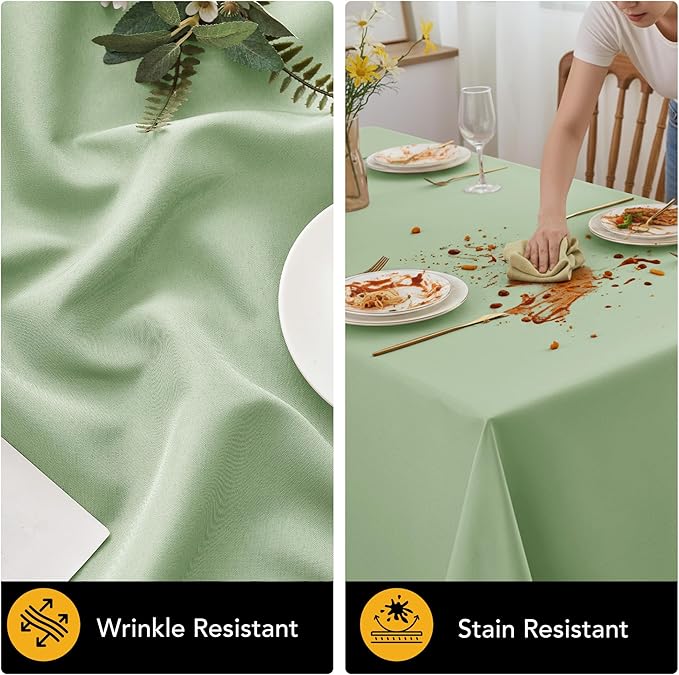 6-Pack Sage Green Tablecloths for Square Tables, 54 x 54 Inches, Stain-Resistant Polyester Fabric for 2 Foot Tables - Washable Table Covers for Weddings, Banquets, Birthday Parties, Events