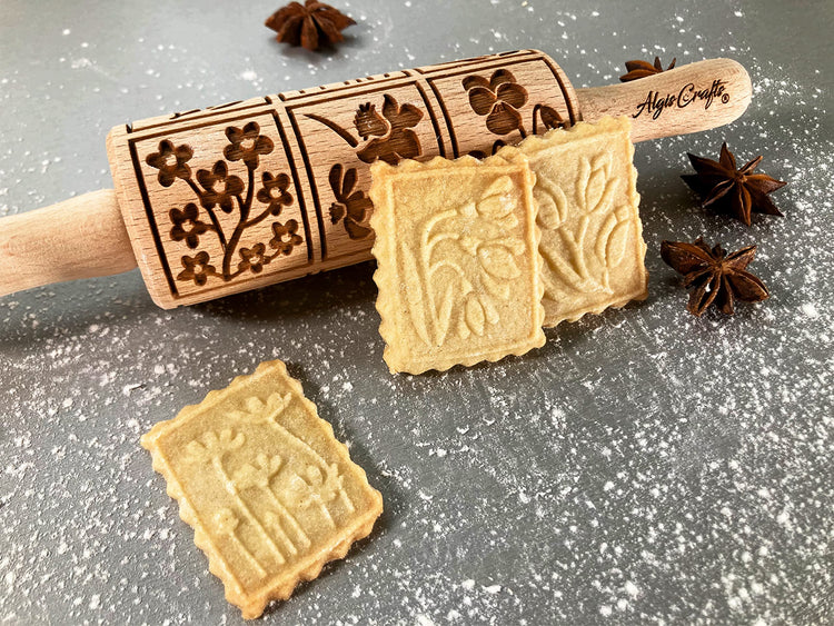 EASTER 3 Mini Embossed Rolling Pin Set. Wooden Laser Cut Embossing Rolling Pins for Embossed Cookies. Easter