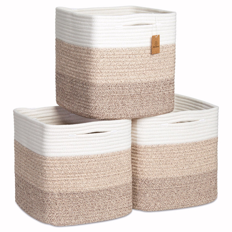 Storage Cubes 11 Inch Cotton Rope Woven Baskets for Organizing (3 Count)