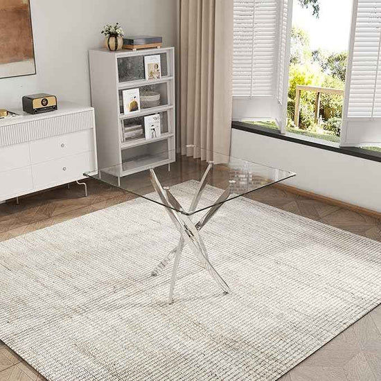 AF ARTISAN FURNITURE 5 Piece Round Glass Dining Table Set, Silver Glass Kitchen Table Set for 4 Modern Table Set with 4 Black PU Upholstered Dining Chairs, for Small Space, Breakfast Nook