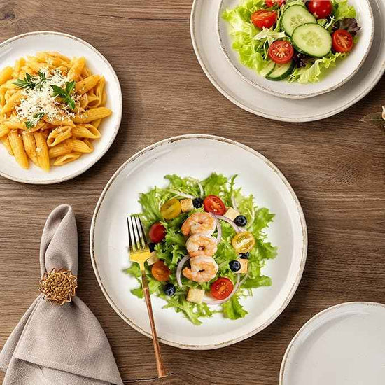 AmorArc Ceramic Dinnerware Sets with Pasta Bowls for 8, Handpainted Plates and Bowls Set with Rustic Terracotta Underside, Scratch Resistant Dishes Set, Dishwasher & Microwave Safe, 32 Pcs