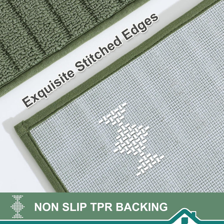 BEQHAUSE-Kitchen-Rugs-Non-Slip-Kitchen-Mats-for-Floor Machine Washable Kitchen Rugs 2 Pieces Kitchen Carpet Runner with TPR Backing,Green,24x35inch/24x60inch