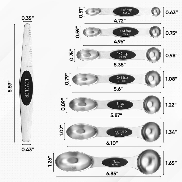 Stainless Steel Magnetic Measuring Spoons Set of 8