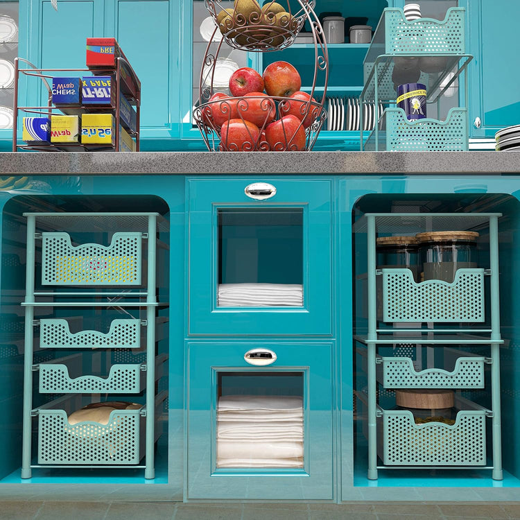 Simple Houseware Stackable Under Sink Cabinet Sliding Basket Organizer Drawer, Turquoise
