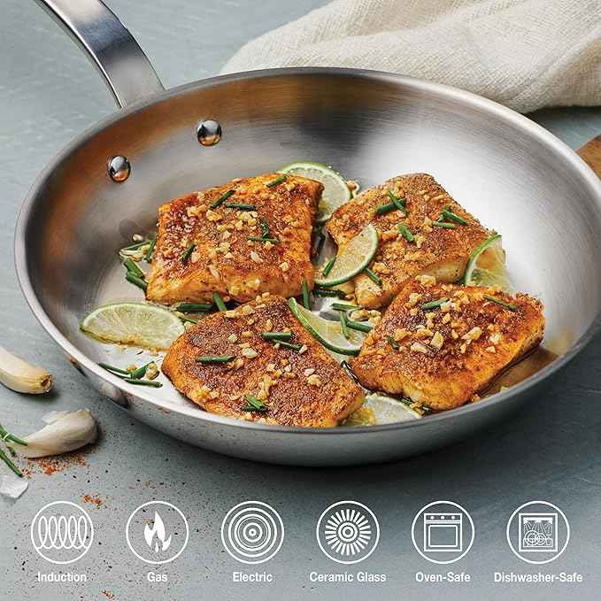 Tramontina Tempo Tri-Ply Base Stainless Steel 10-Inch Frying Pan, Induction-Ready Skillet, Oven-Safe, Dishwasher-Safe