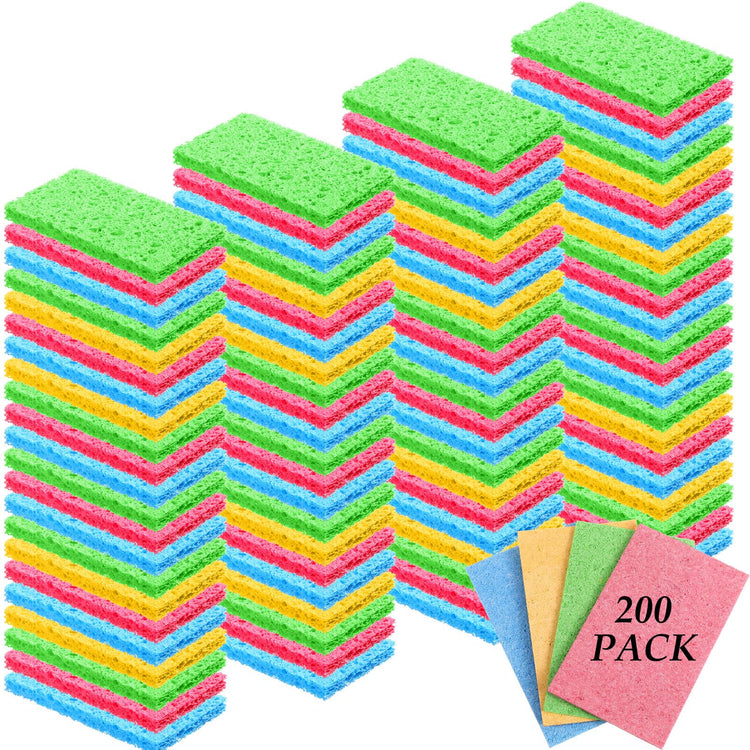 200 Pieces Compressed Wood Pulp Dish Sponges for Kitchen