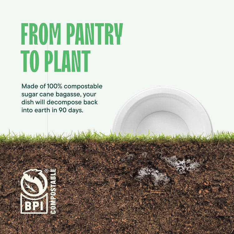 100% Compostable Paper Bowls 12 oz. [1000 Count] Heavy-Duty Soup Bowls - Natural White Color Unbleached Bagasse Bowls - Eco-Friendly Disposable Biodegradable Sugarcane - [Bulk Case 8/125 Pack]
