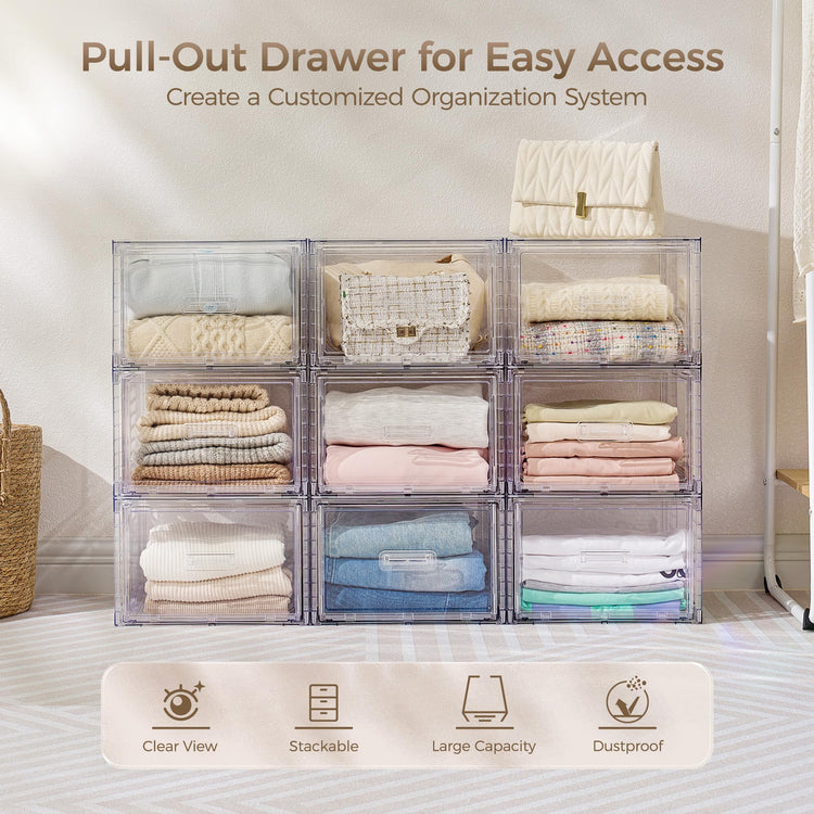4 Pack Clear Stackable Closet Storage Drawers 15QT (4 Count)