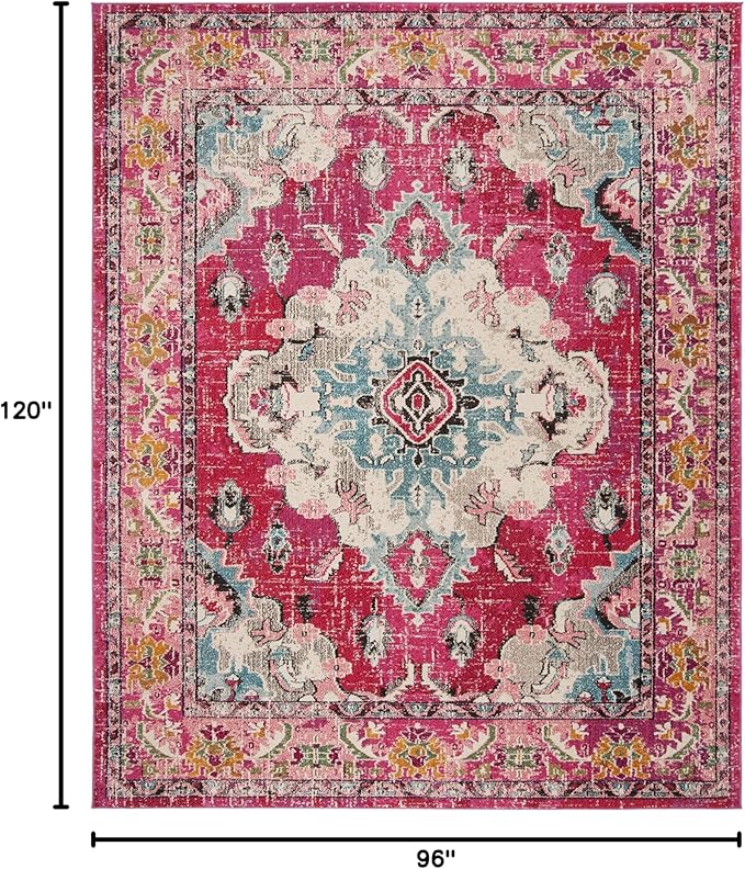 SAFAVIEH Monaco Collection Area Rug - 8' x 10', Pink & Multi, Non-Shedding & Easy to Clean, Distressed Medallion Design, Ideal for Living Room, Bedroom, Dining Space (MNC243D)