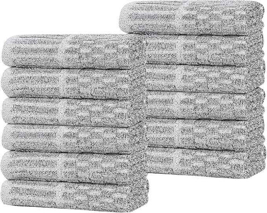 Superior Juno Viscose Cotton Blend Medium Weight Small Towels, for Kitchen, Bathroom, Shower, Spa, Plush, Quick Dry, Ultra-Soft Essentials, Border Detail, Face Towels Washcloths, Set of 12, Charcoal