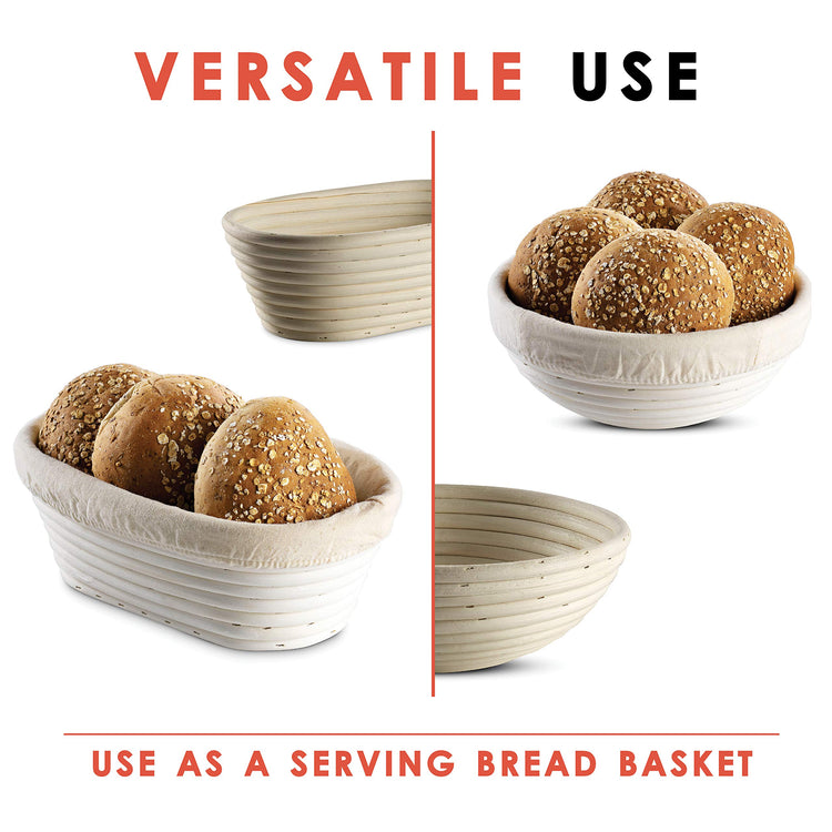 Bread Banneton Proofing Basket [Set of 2] Oval 10x6 Inch Sourdough Rising Baskets with Liner (2 Count)