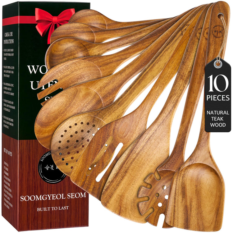 10 Piece Teak Wood Cooking Utensil Set (10 Count)