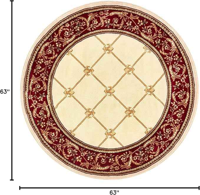 Well Woven Timeless Collection Fleur De Lis Ivory 5' Foot Round Luxurious Traditional French Aubusson Oriental Area Rug Perfect for Living Room Bedroom or Dining Room Easy-to-Clean Durable Design