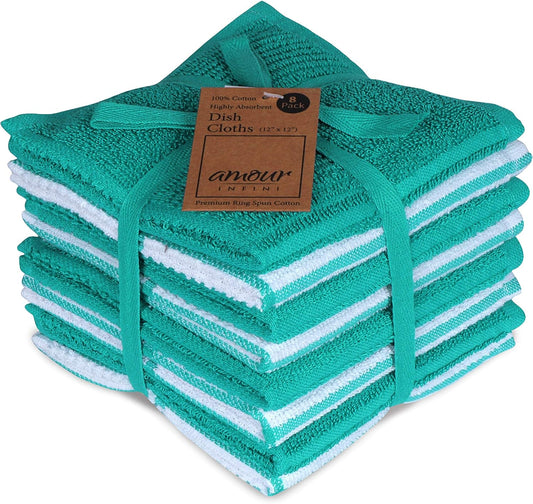 AMOUR INFINI Dish Cloths for Washing Dishes Set of 8 - Highly Absorbent, Super Soft Kitchen Dishcloths - Reusable Quick Dry Dish Rags for Cleaning & Drying Kitchen Linens (12x12 Inch - Teal) - Nestoria