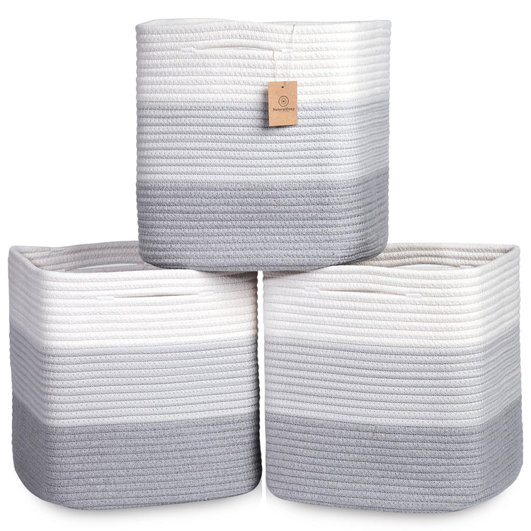 13 Inch Cube Storage Bins Cotton Rope Woven Baskets for Organizing 3 (3 Count)