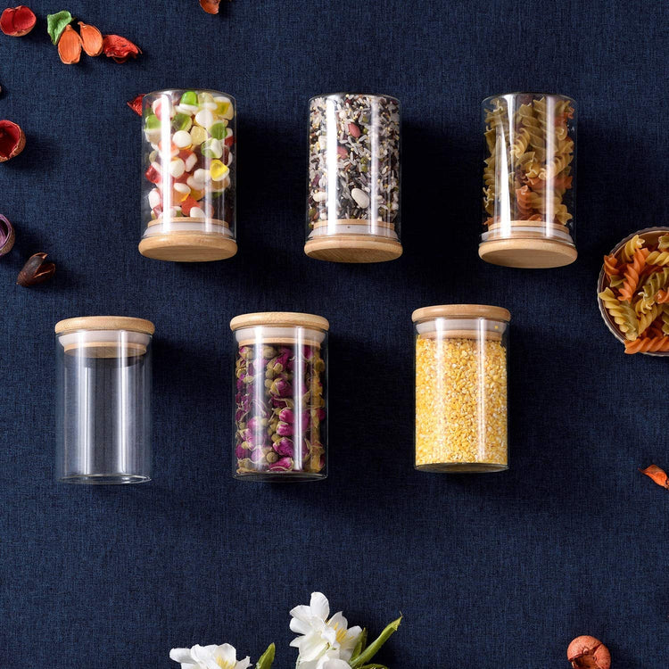 Glass Jars with Bamboo Wooden Airtight Lids 6oz 10oz Spice Jars Food Storage Containers for Home Kitchen