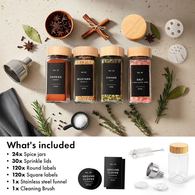 Glass Spice Jars with Label (24 Count)