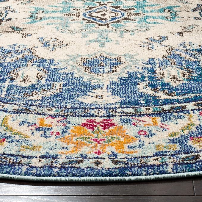 SAFAVIEH Monaco Collection Area Rug - 8' Round, Navy & Light Blue, Non-Shedding & Easy to Clean, Distressed Medallion Design, Ideal for Living Room, Bedroom, Dining Space (MNC243N)