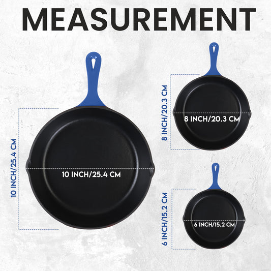 Cast Iron Skillet Set 3 Piece 6 8 10 Inch PFAS