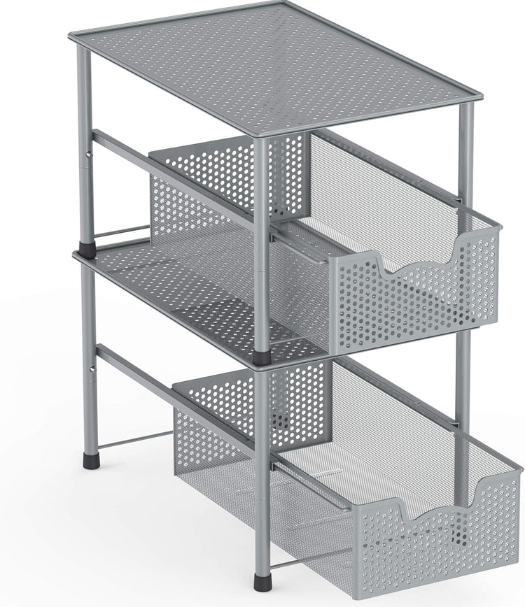 Simple Houseware Stackable Under Sink Cabinet Sliding Basket Organizer Drawer, Silver