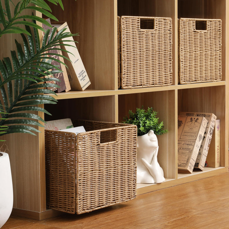 12X12X10in Plastic Wicker Storage Basket (3 Count)