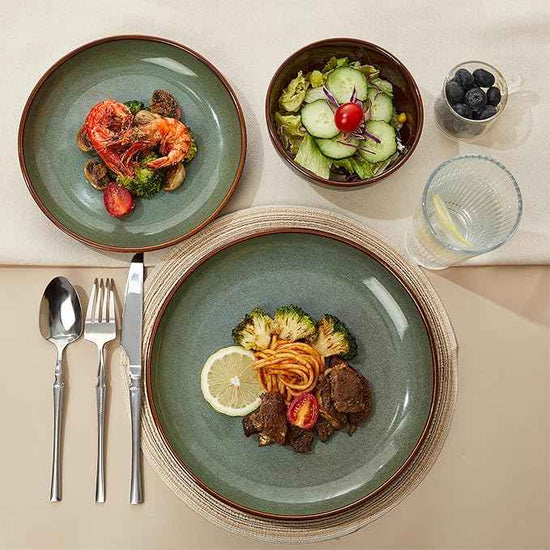 36 Piece Stoneware Dinnerware Sets, Ceramic Plates and Bowls Set, Microwave & Dishwasher Safe Kitchen Dish Set, Modern Dinner Salad Plates | Cereal Bowls for 12, Dishware Sets Sage Green