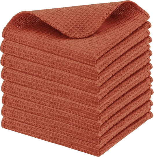PurpleEssences Rust Dish Cloths and Dish Rags - 8 Pack Waffle Weave Solid Kitchen Dish Wash Cloths, 100% Cotton, 12 x 12 Inches, Ultra Soft Absorbent Quick Drying - Spring Summer Easter - Rust - Nestoria
