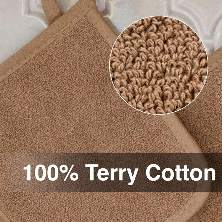 RITZ Terry Potholder & Hot Pad: Unparalleled Heat Resistant, Durable 100% Cotton – Ergonomically Designed for Optimal Grip – Easy-Care Machine Washable – 4-Pack, Mocha Brown