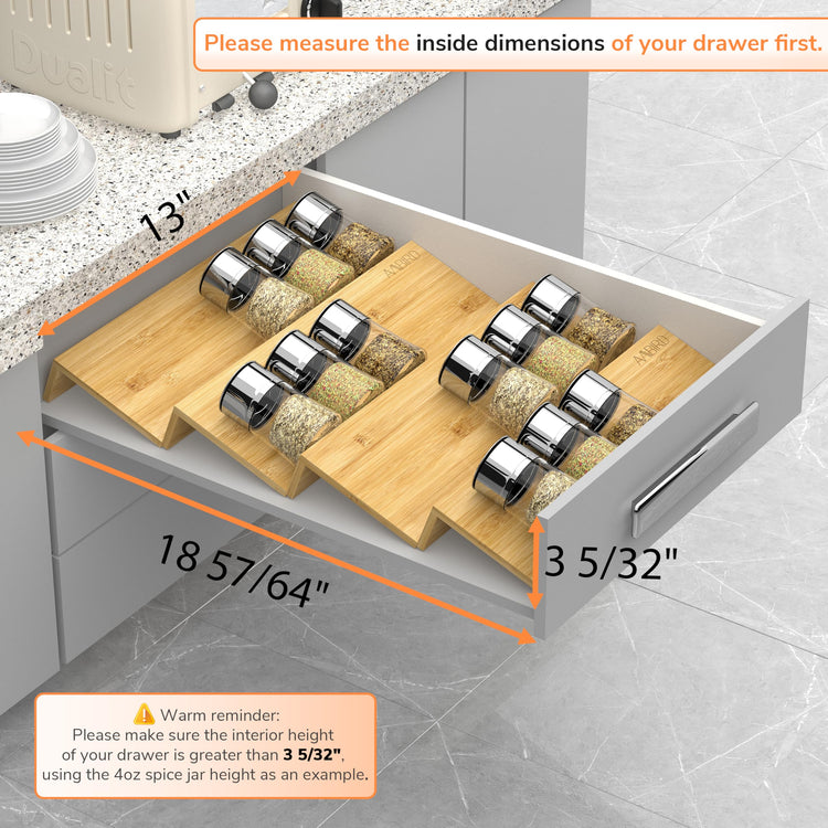 Bamboo Spice Drawer Organizer with Non (4 Count)