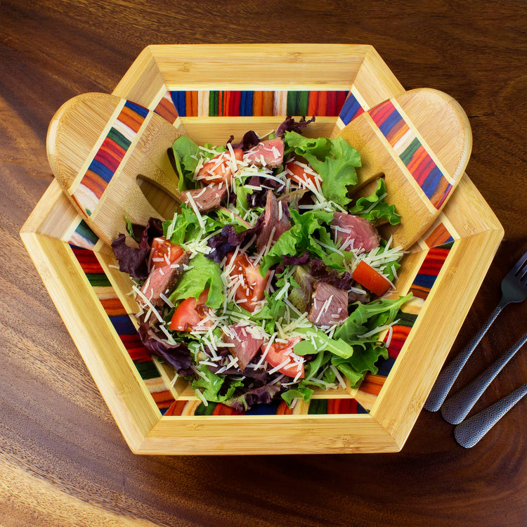 Baltique Marrakesh Collection 14" Salad Serving Bowl with Salad Hands