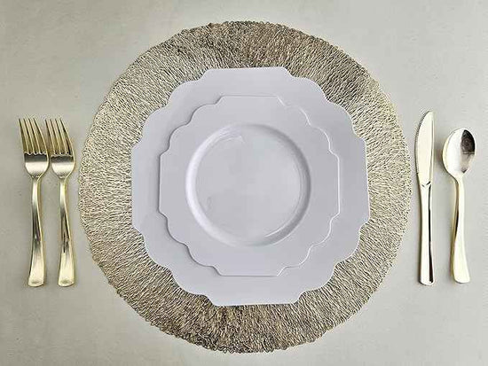 " OCCASIONS " 320 Piece set (40 Guests)-Heavyweight Wedding Party Disposable Plastic Plate Set - 40 x 10.5'' + 40 x 8'' + Silverware + 12oz Cups + Napkins (Imperial in White)