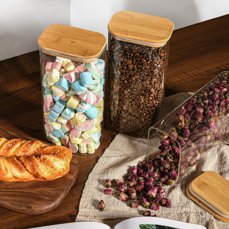 64oz Rectangle Airtight Glass Storage Containers with Bamboo Lids (3 Count)