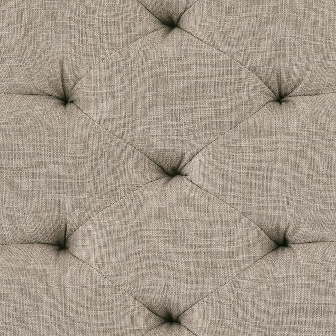 SIMPLIHOME Waverly Tufted Ottoman Bench - 48 inch Wide Upholstered Linen Look Fabric Rectangle Footstool Ottoman in Wheat Beige, Traditional Bench for Entryway or Living Room with Carved Legs